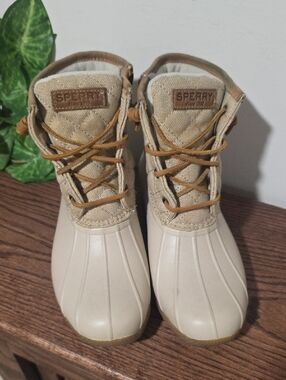 Sperry Womens Duck Boot Zip Beige Tan Size 7.5